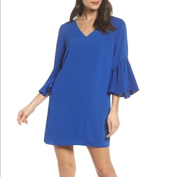 Bell Sleeve Shift Dress in Cobalt Sz - Picture 1 of 8